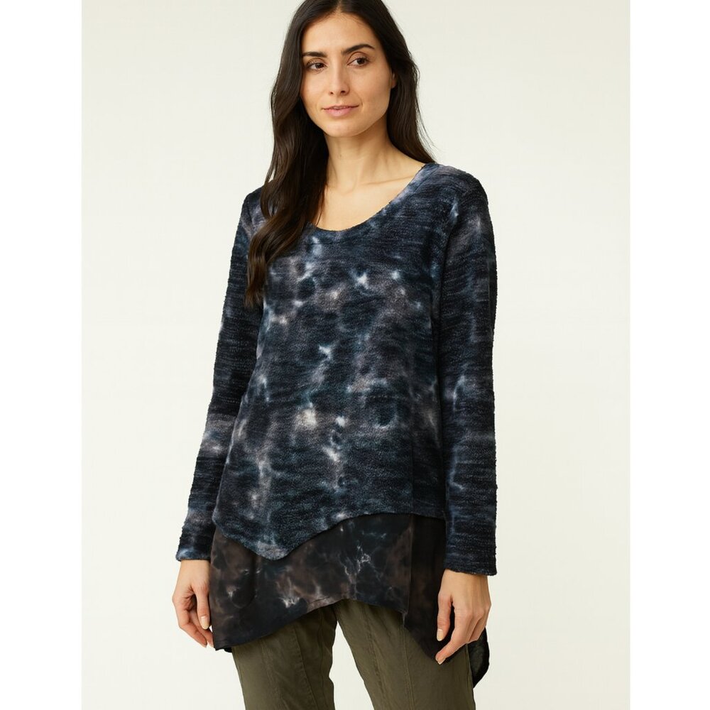 XCVI Tie Dye Print Lagenlook Tunic Sweater Irregular Hem size XL